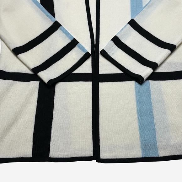 Ming Wang Contrast Piped Blazer Jacket Size S Hook Bar Front Closure 3/4 Sleeve - Picture 3 of 12